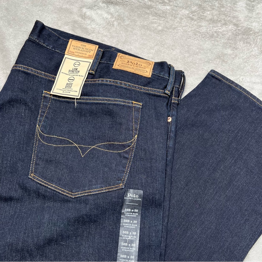 NWT Polo Ralph Lauren Varick Slim Straight Jeans Men 50x30 Dark Wash Stretch 50B
